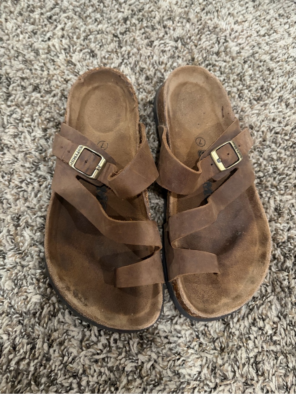 Softmoc Brown Women's Triple-Strap Leather Sandals Size 7